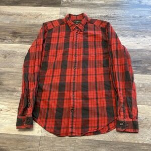Eddie Bauer Red Black Plaid Mens L Tall Long Sleeve Button Down Flannel Shirt‎